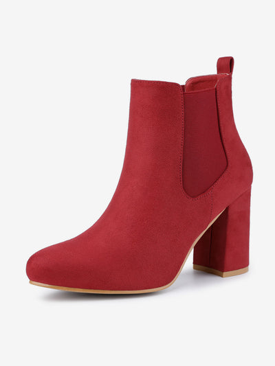 Round Toe Chunky High Heel Ankle Chelsea Boots