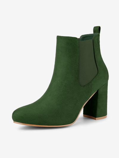 Round Toe Chunky High Heel Ankle Chelsea Boots