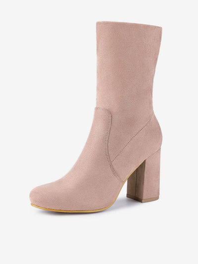 Rounded Toe Block Heel Foldable Ankle Boots