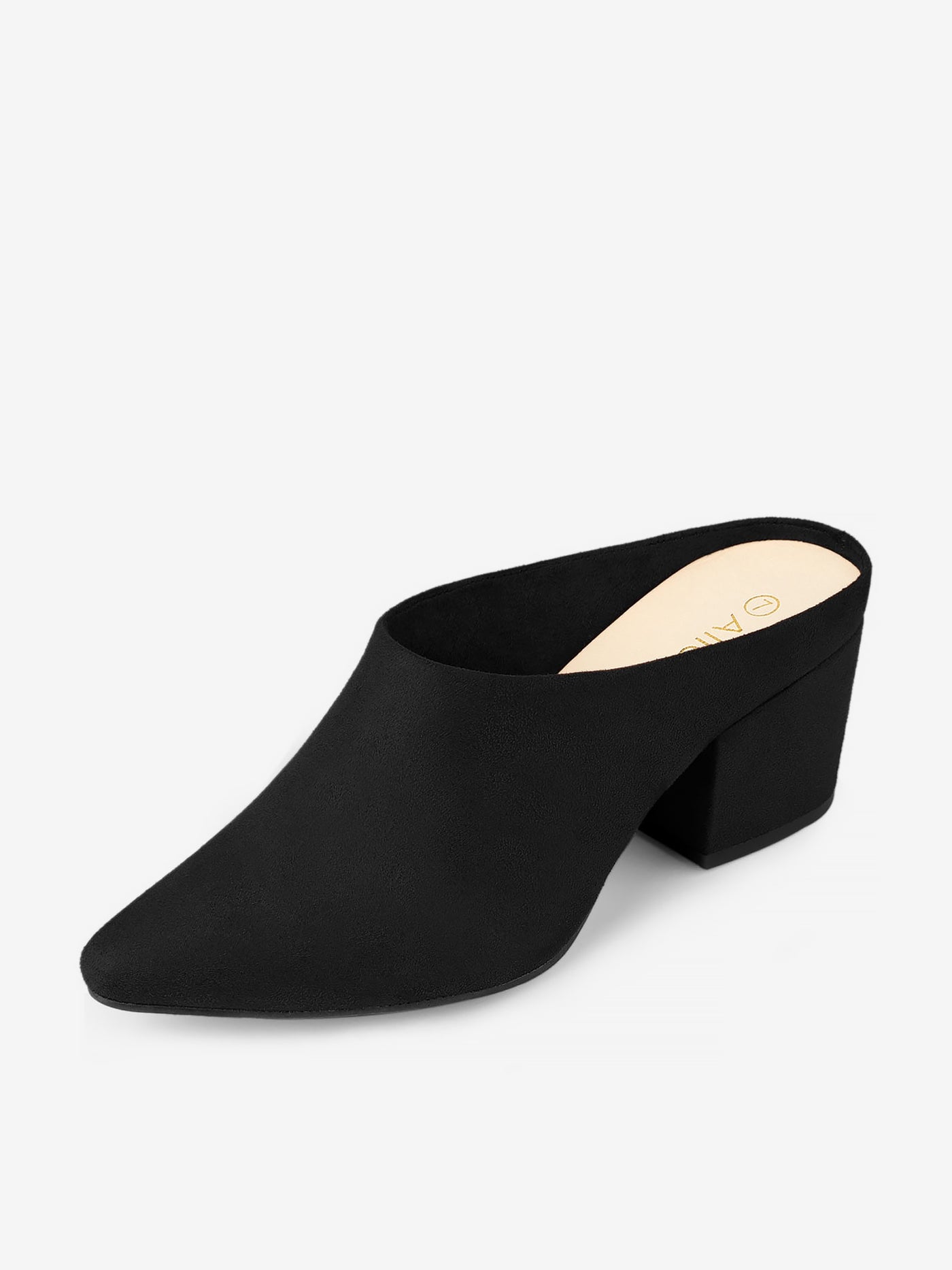 Allegra K Faux Suede Pointed Toe Slip On Block Heel Slide Mules