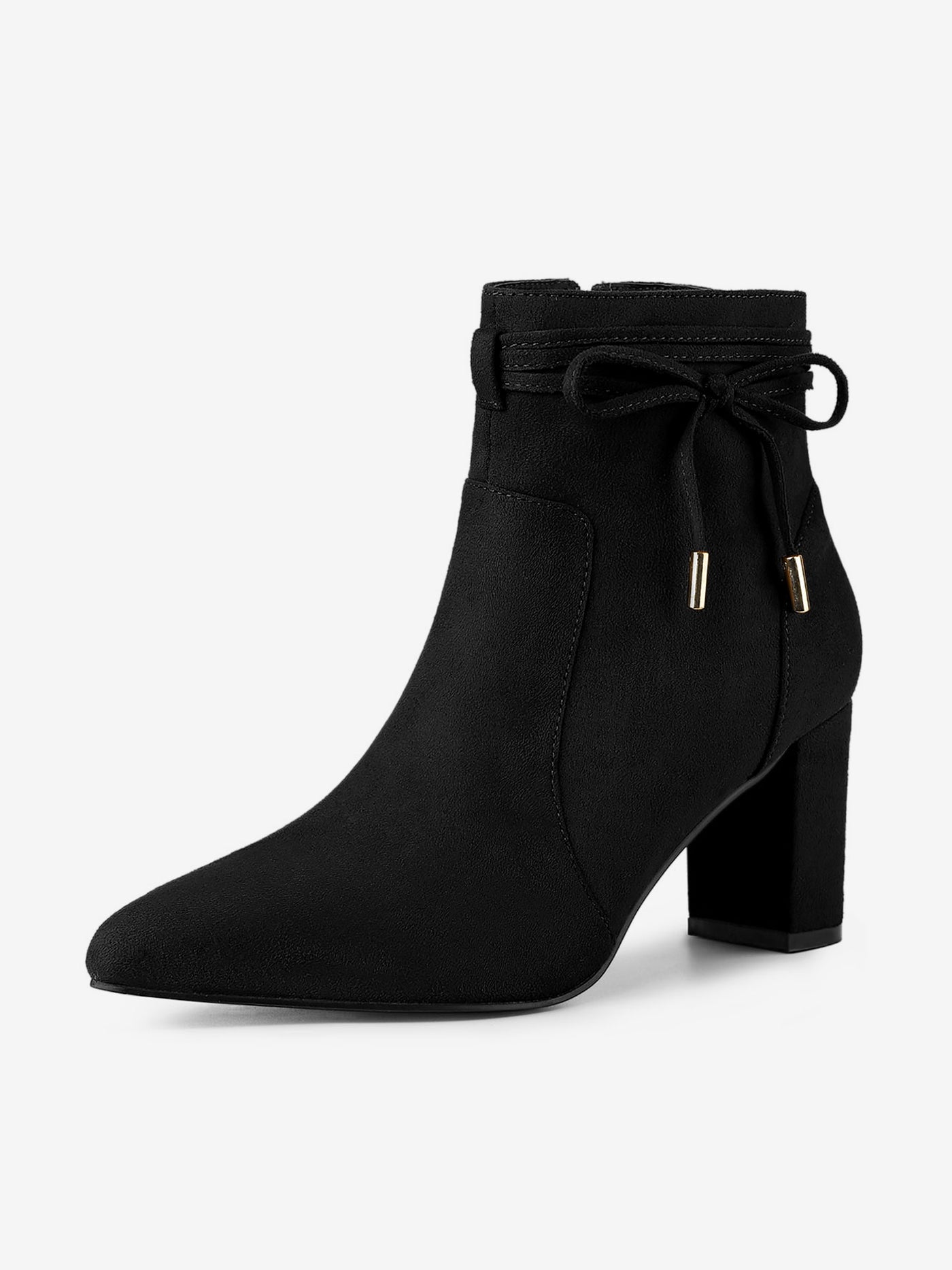 Allegra K Pointed Toe Block Heel Zipper Ankle Boots