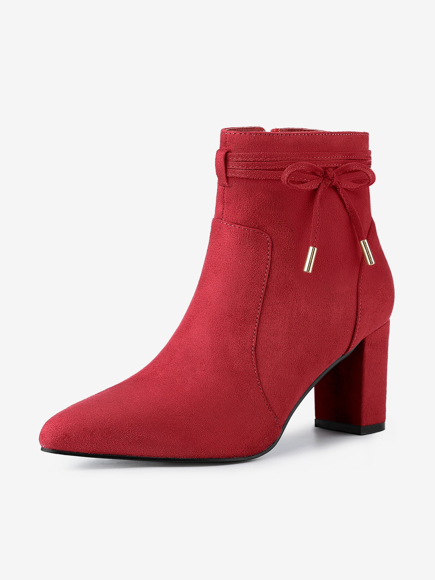 Allegra K Pointed Toe Block Heel Zipper Ankle Boots