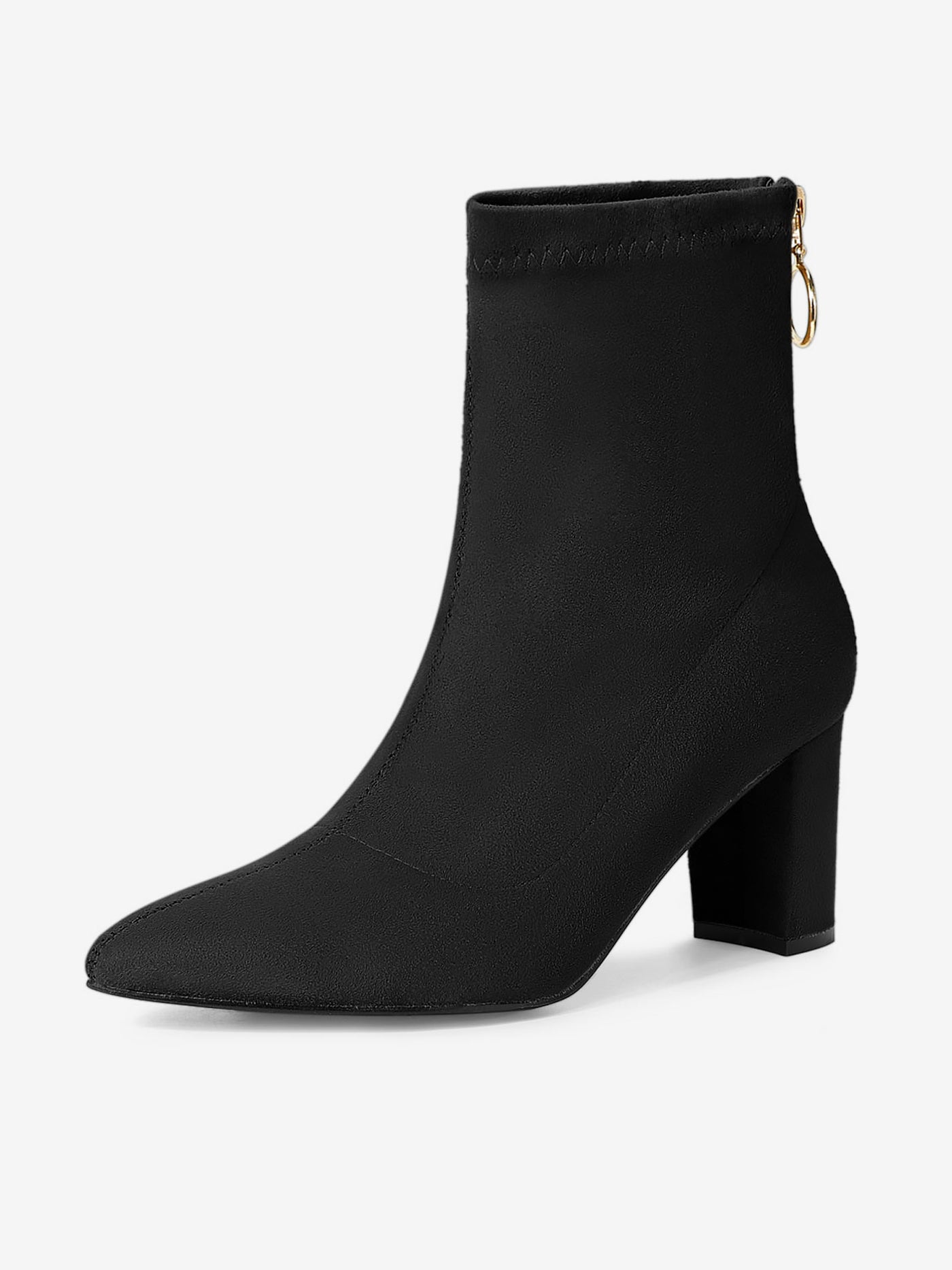 Allegra K Pointed Toe Zipper Chunky Heel Ankle Boots