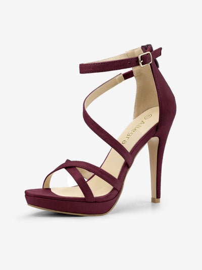 Round Toe Strappy Platform Stiletto Heel Sandals