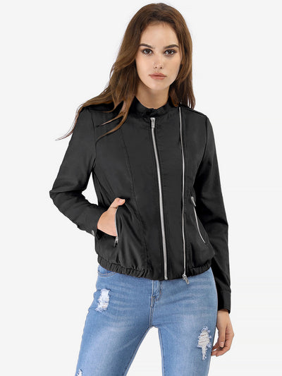 Casual Stand Collar Pocket Short Biker Lightweight Moto Jacket