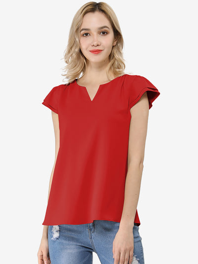 Solid Casual Plain Cap Sleeve Blouse Top