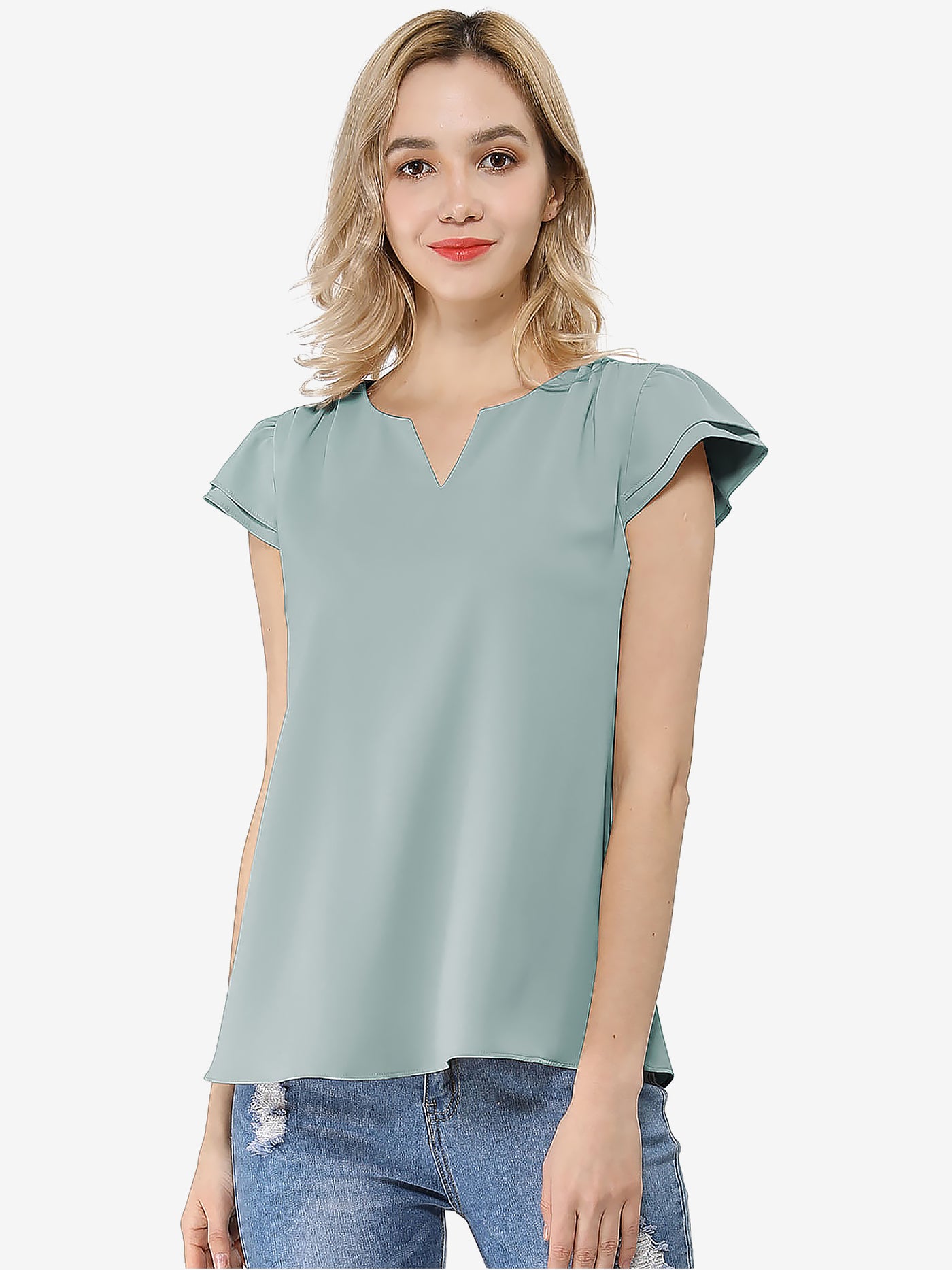 Allegra K Solid Casual Plain Cap Sleeve Blouse Top