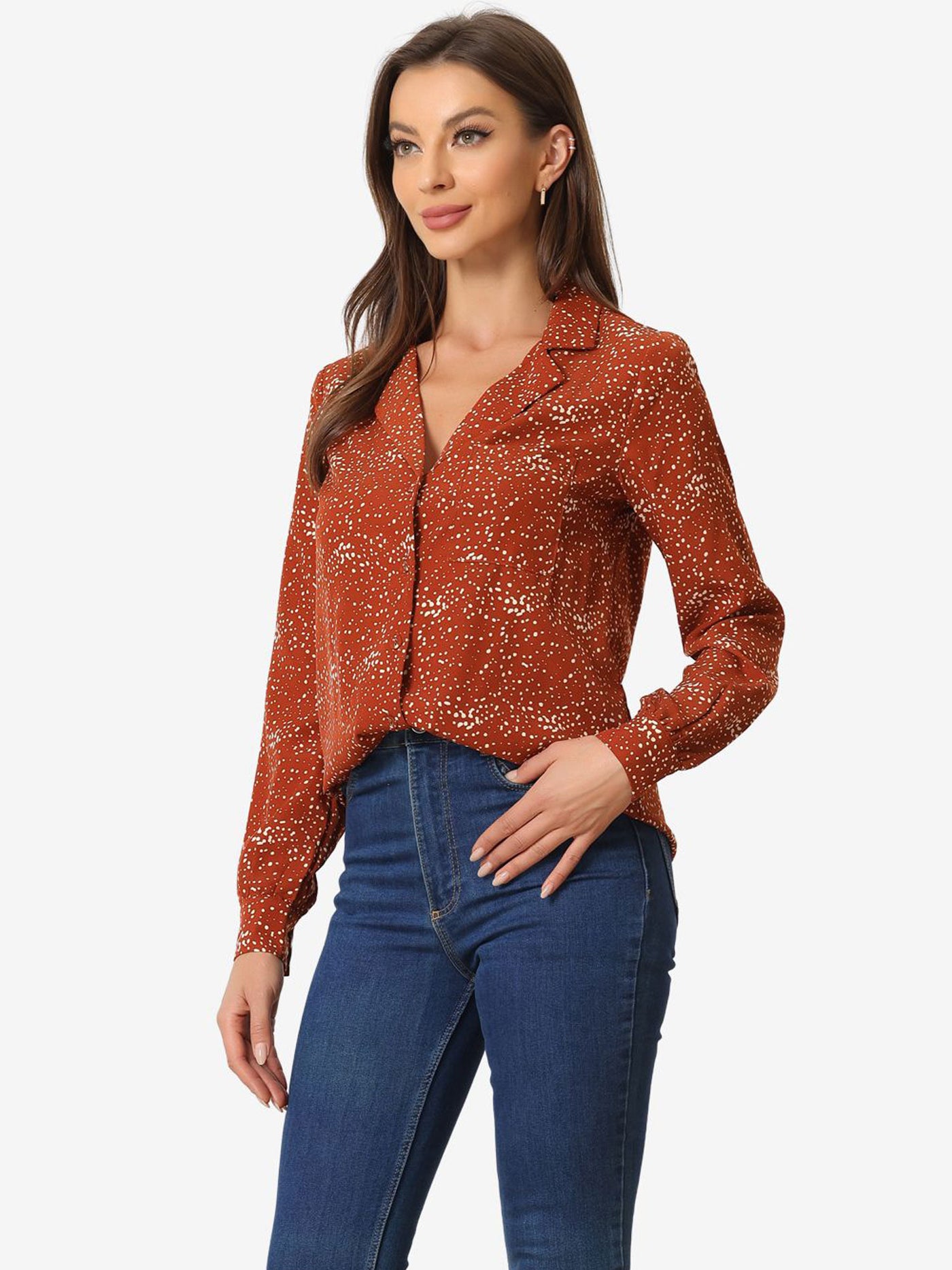 Allegra K 1950s Vintage Long Sleeve Printed Button Down Tops