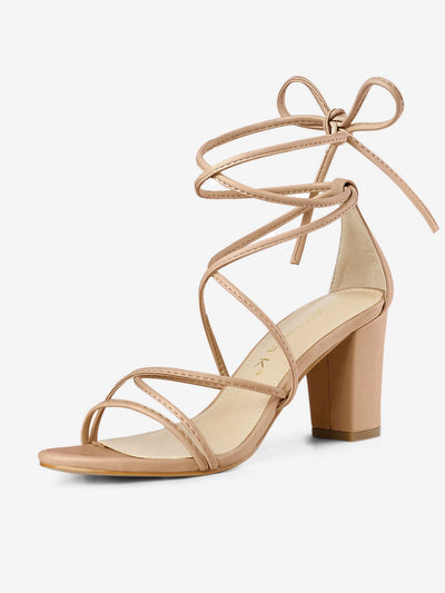 Strappy Strap Lace Up Mid Chunky Heel Sandals