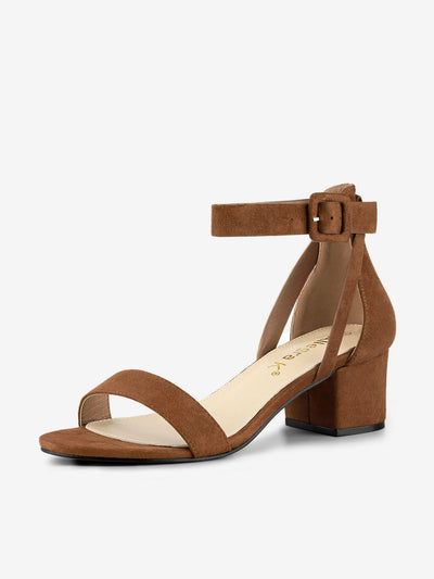 Faux Suede Ankle Strap Block Low Heel Sandals