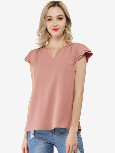 Solid Casual Plain Cap Sleeve Blouse Top