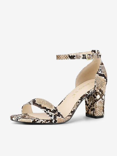 Snake Skin Print Chunky Heel Ankle Strap Sandals