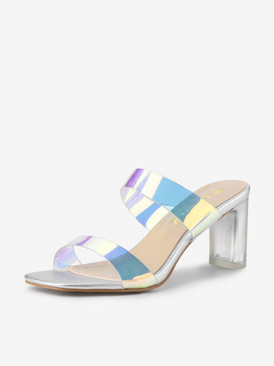 Summer Colorful Straps Open Toe Clear Chunky Heel Sandals