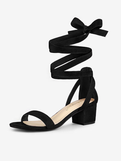 Open Toe Block Heel Lace Up Ankle Strap Sandals