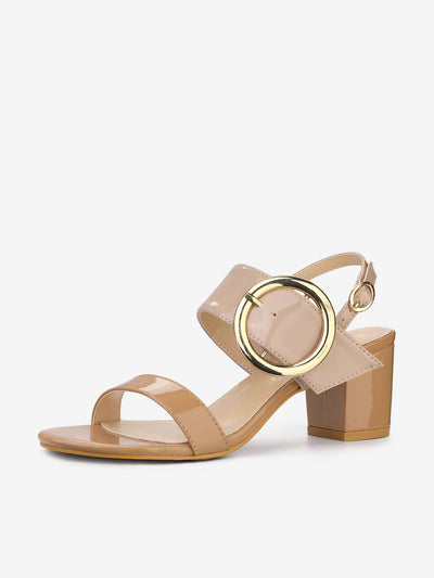 Dual Straps Buckle Decor Slingback Block High Heel Sandals