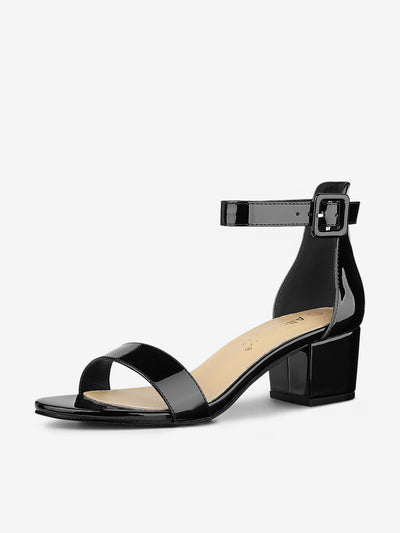 PU Open Toe Block Low Heel Ankle Strap Sandals