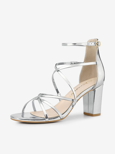 Strappy Crisscross Strap Opened Toe Block Heel Sandals