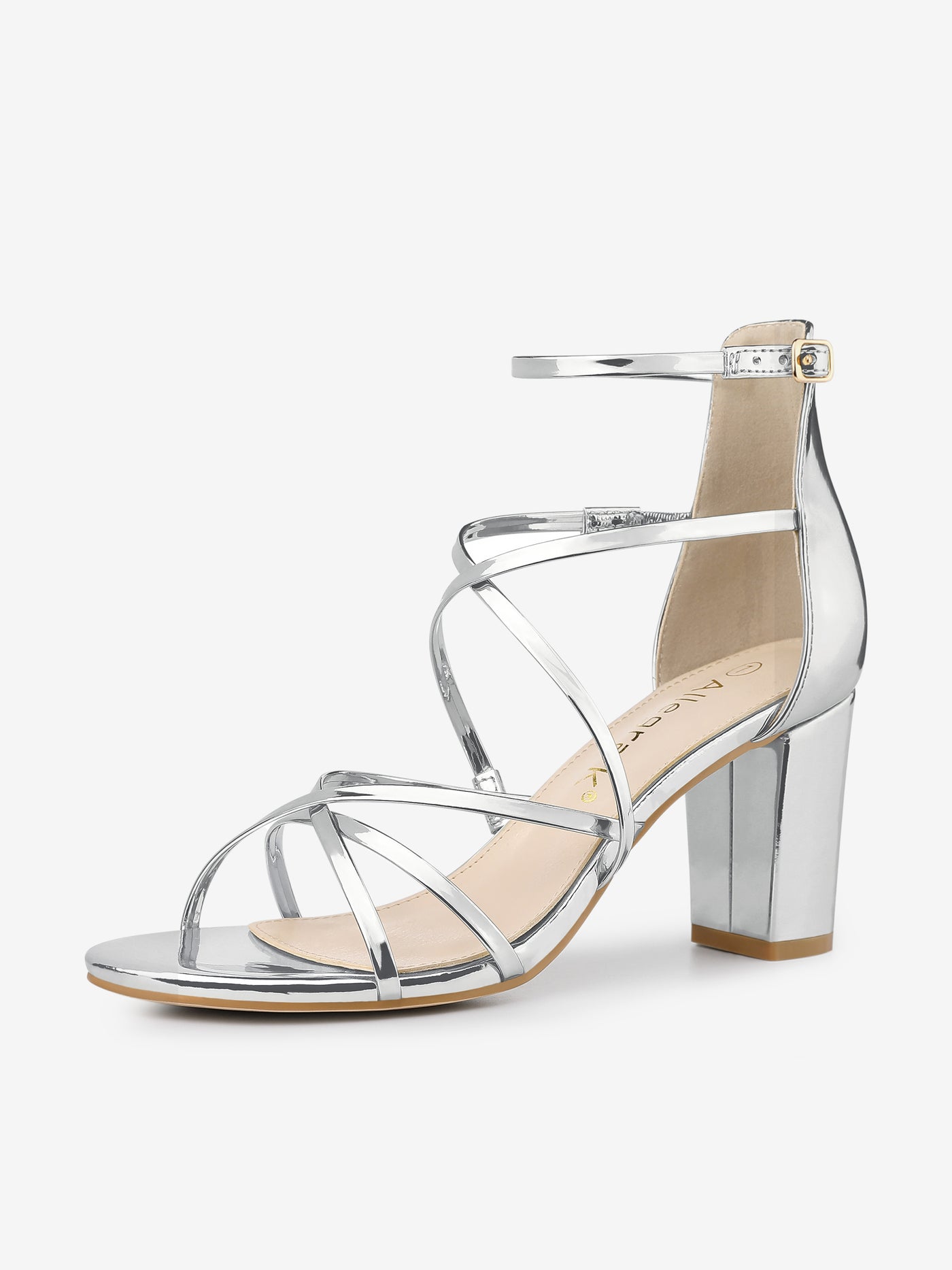 Allegra K Strappy Crisscross Strap Opened Toe Block Heel Sandals