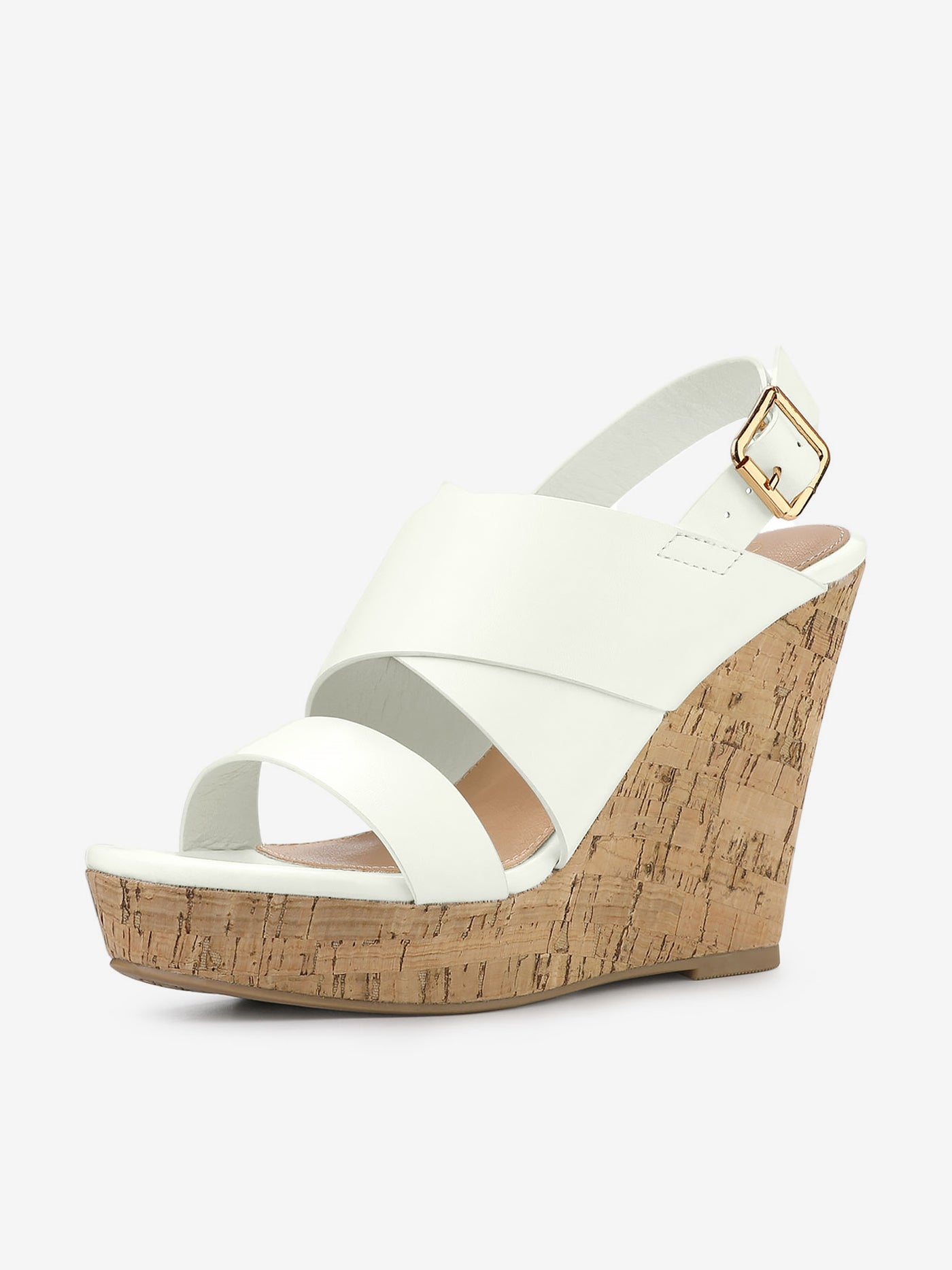 Allegra K Solid Straps Wood Platform Wedge Slingback Sandals