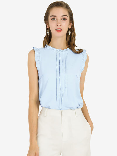 Ruffled Business Office 1950s Retro Sleeveless Work Blouses