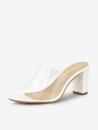 Clear Chunky Heel Slides Sandals Mules