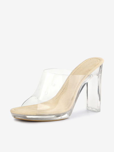 Clear Heel Platform Open Toe Chunky Slides Sandals