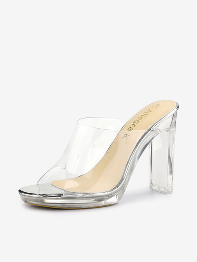 Clear Heel Platform Open Toe Chunky Slides Sandals