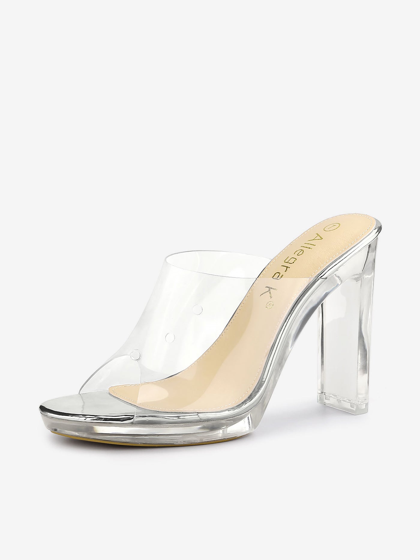 Allegra K Clear Heel Platform Open Toe Chunky Slides Sandals