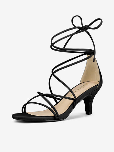 Synthetic Leather Strappy Kitten Heel Lace Up Sandals