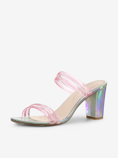 TPU Clear Strappy Slide Mule Block Heel Sandal