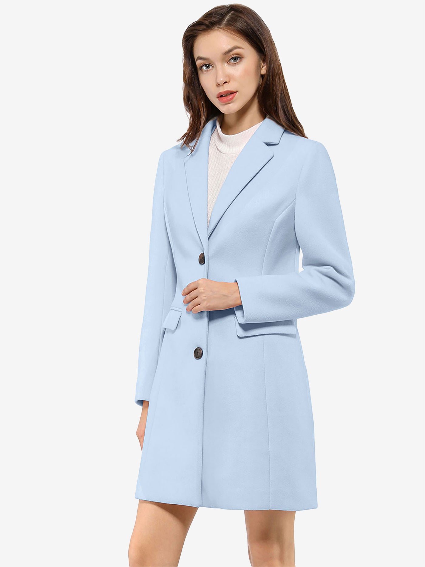 Allegra K Notched Lapel Single Breasted Outwear Winter Pea Coat