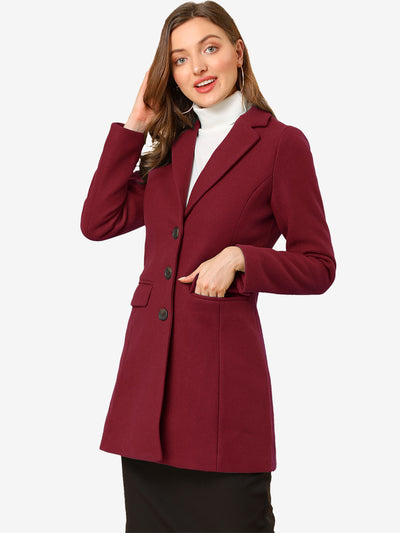 Notched Lapel Single Breasted Outwear Winter Pea Coat