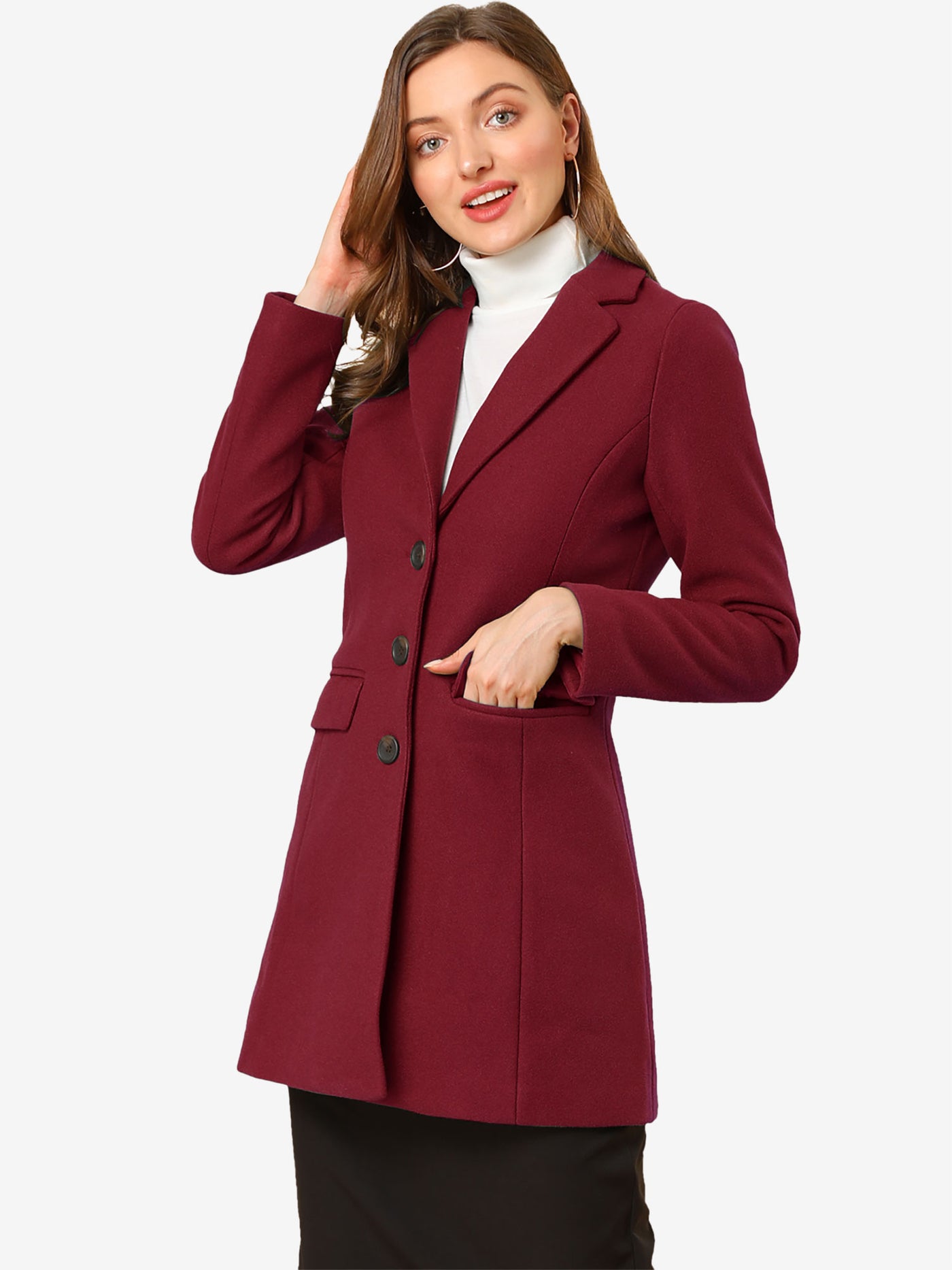 Allegra K Notched Lapel Single Breasted Outwear Winter Pea Coat