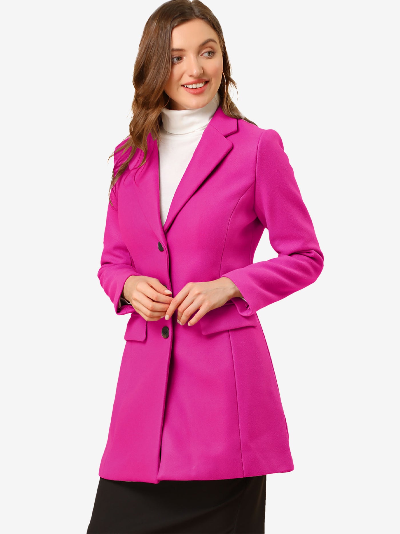 Allegra K Notched Lapel Single Breasted Outwear Winter Pea Coat