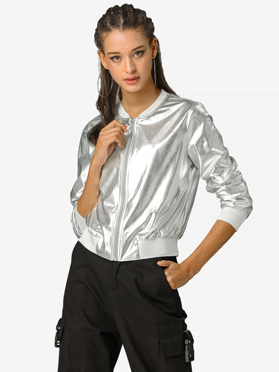 Holographic Shimmering Metallic Lightweight Bomber Jacket