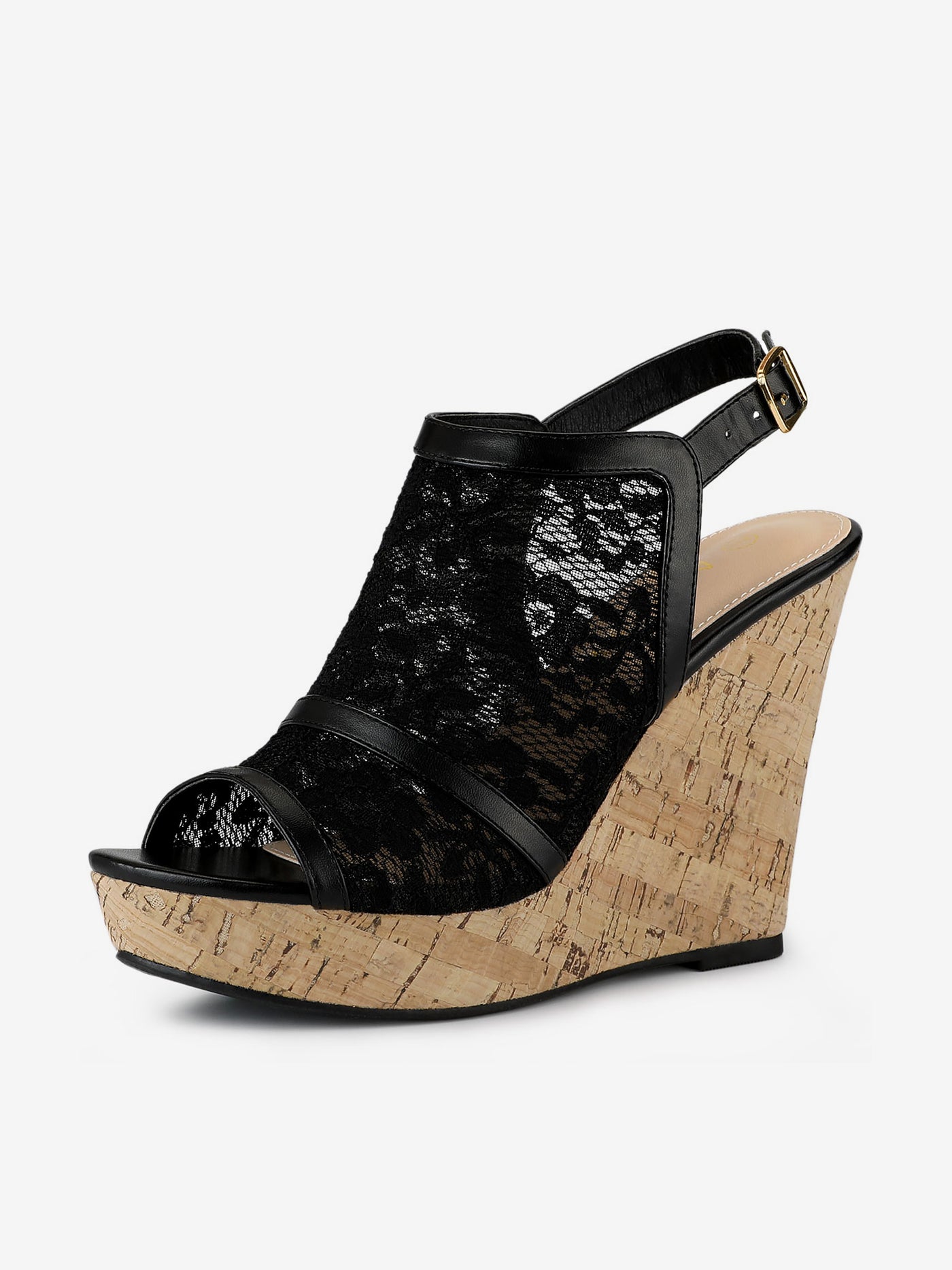 Allegra K Open Toe Platform Heel Lace Wedge Slingback Sandals