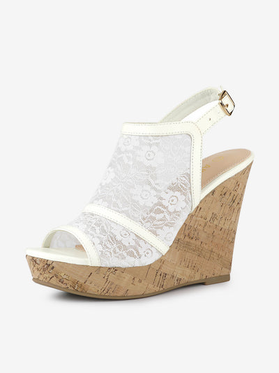 Open Toe Platform Heel Lace Wedge Slingback Sandals