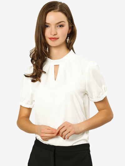 Office Elegant Stand Collar Short Sleeve Cut Out Keyhole Blouse