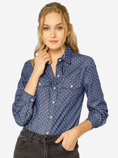 Button Down Long Sleeve Point Collar Chambray Poplin Shirt