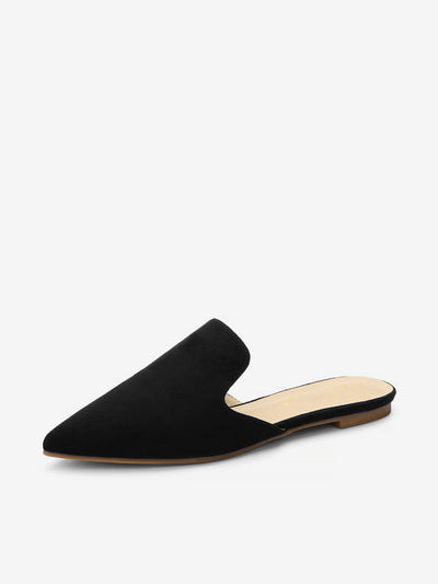 Faux Suede Pointed Toe Flat Slip On Slides Mules