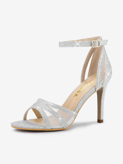 Glitter Ankle Strap Stiletto Heel Sandal