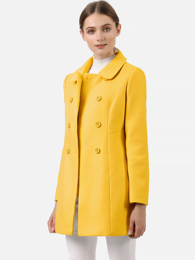 Allegra K Peter Pan Collar Double Breasted Winter Long Trench Pea Coat