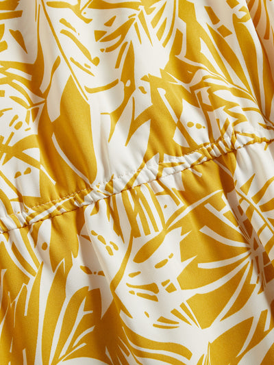 Tropical Leaf Pattern Sleeveless Round Neck Belt Casual Summer Dress Sundress