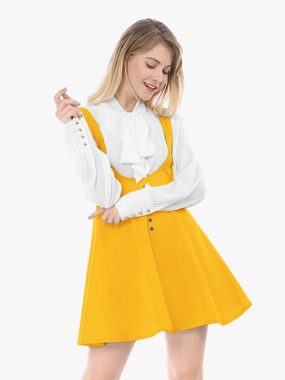 Button Decor Overalls Pinafore Dress Suspenders Skirt