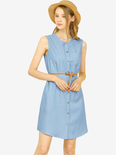 Button Up Shirtdress Sleeveless Tunic Denim Chambray Dress Sundress