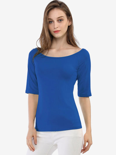 Scoop Neck Half Sleeves Fitted Layering Soft T-Shirt