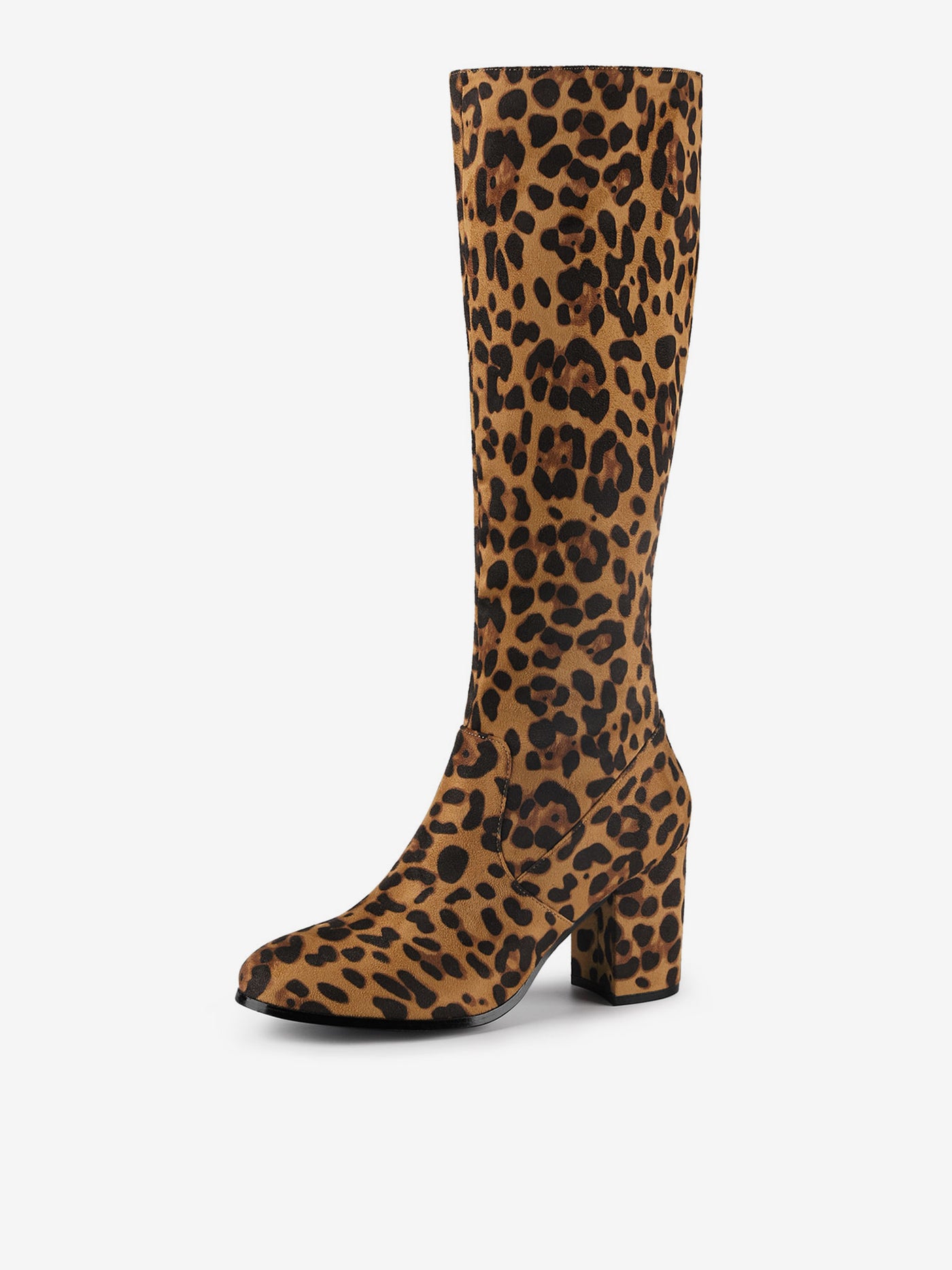 Allegra K Faux Suede Side Zipper Chunky Heel Knee High Boots