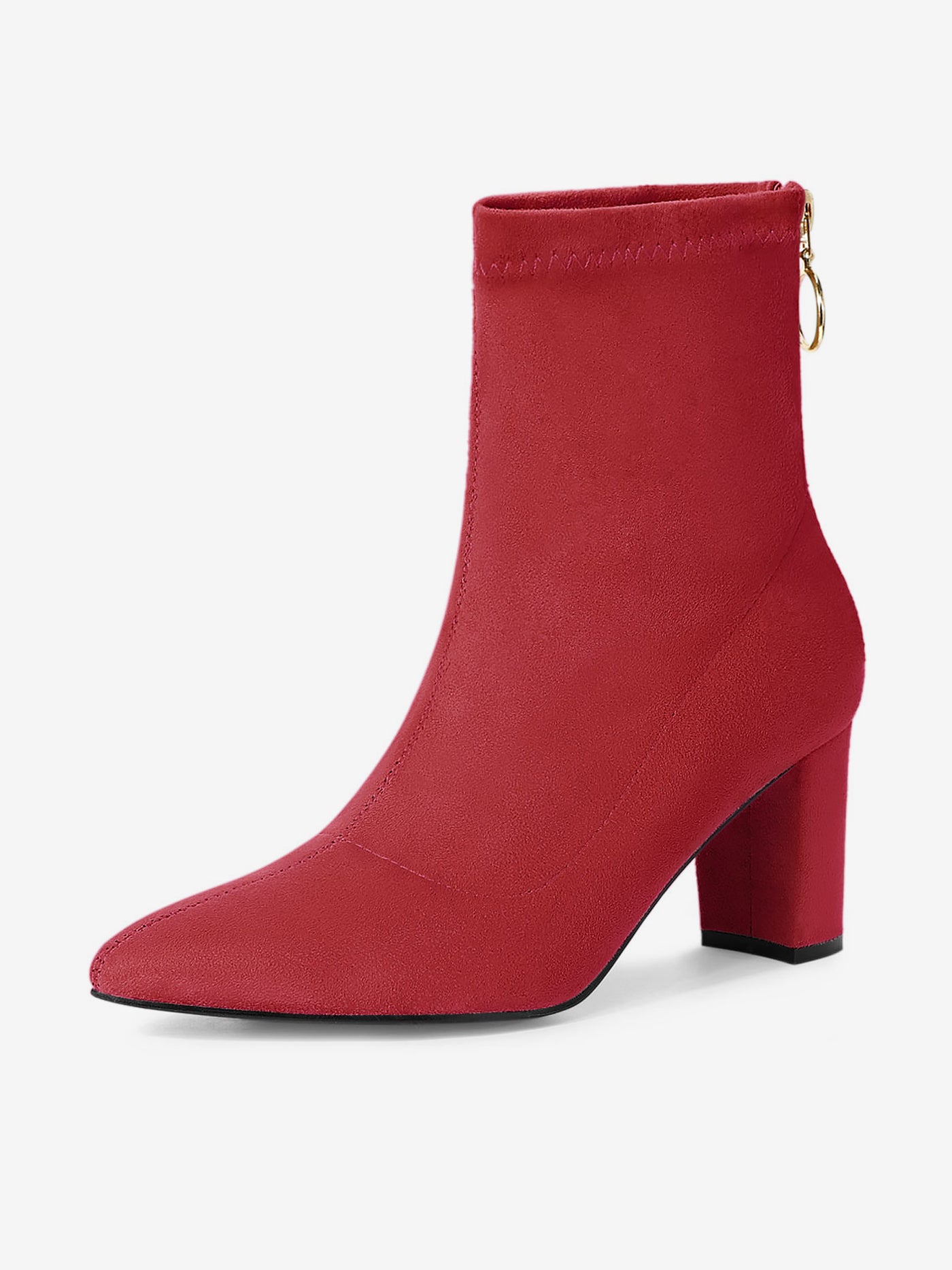 Allegra K Pointed Toe Zipper Chunky Heel Ankle Boots