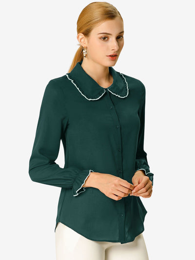 Sweet Ruffle Peter Pan Collar Long Sleeve Button Up Shirt