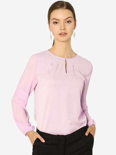 Chiffon Shirt Semi Sheer Keyhole Neck Elegant Blouse